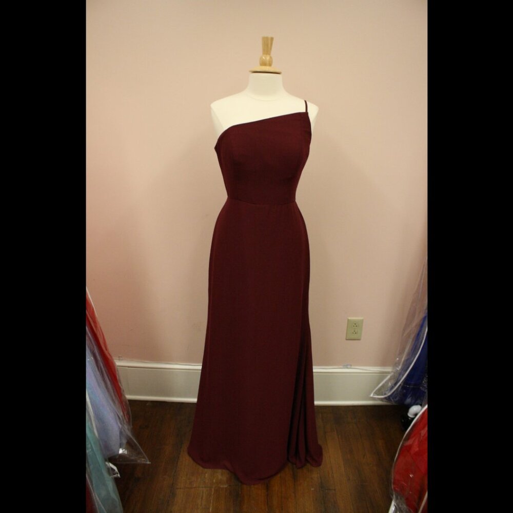 Hayley Paige Occasions 5962 Chiffon One Shoulder Bridesmaid Dress Sangria 12